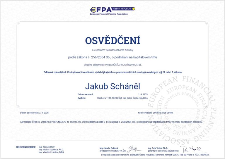 Certifikát EFPA